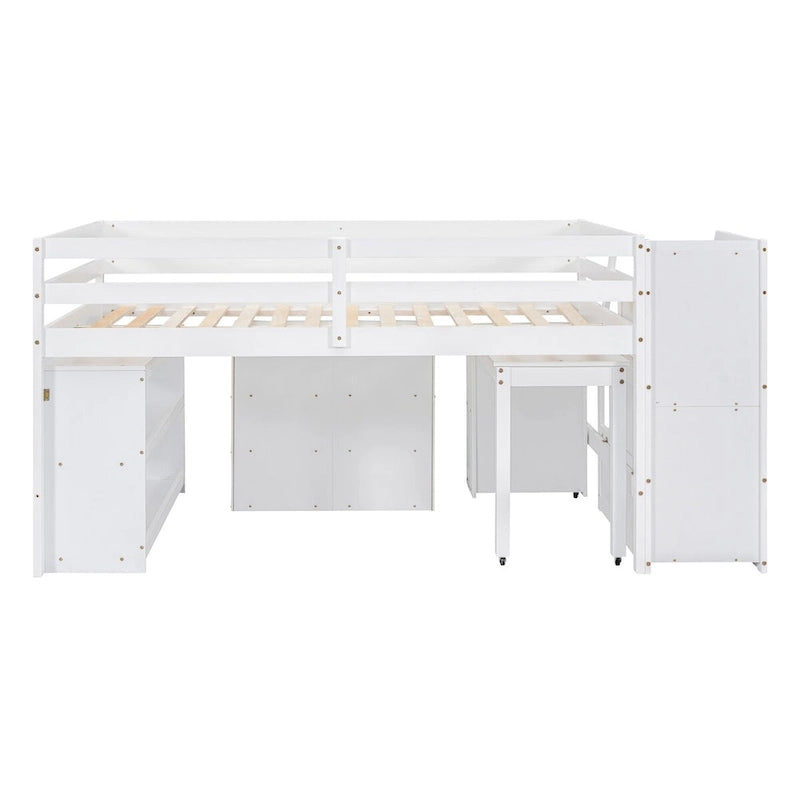 Nestfair Full Size Loft Bed with Retractable Writing Desk and 3 Drawers