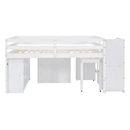 Nestfair Full Size Loft Bed with Retractable Writing Desk and 3 Drawers