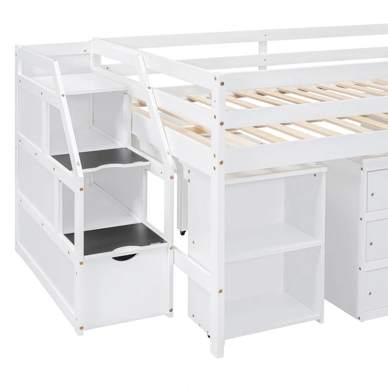 Nestfair Full Size Loft Bed with Retractable Writing Desk and 3 Drawers