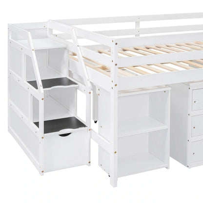 Nestfair Full Size Loft Bed with Retractable Writing Desk and 3 Drawers