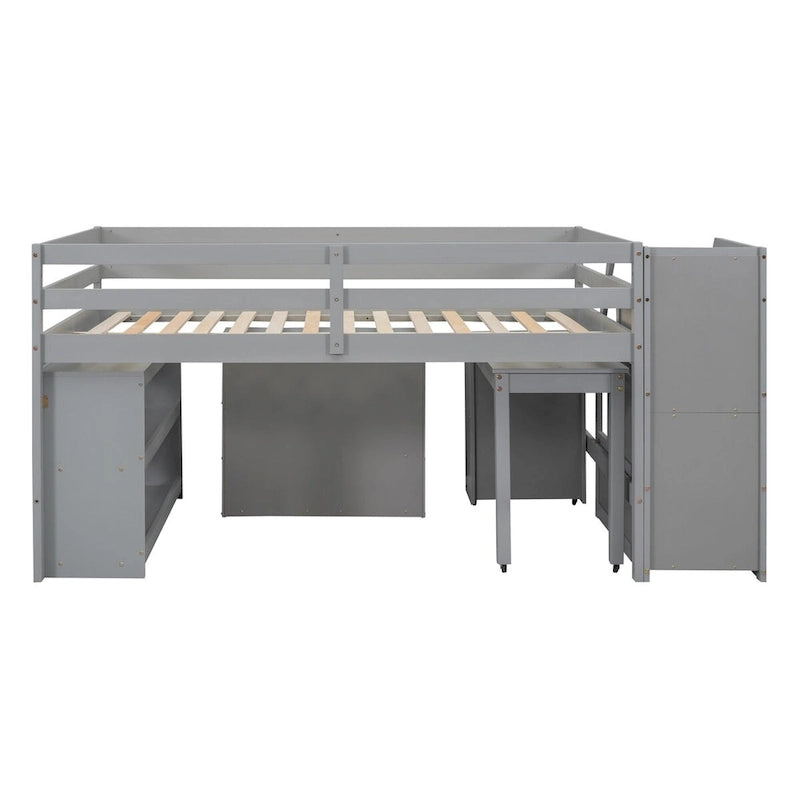 Nestfair Full Size Loft Bed with Retractable Writing Desk and 3 Drawers