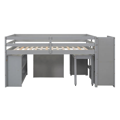 Nestfair Full Size Loft Bed with Retractable Writing Desk and 3 Drawers