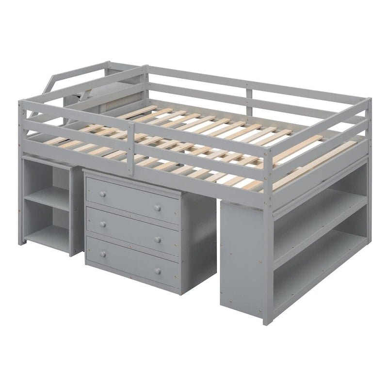 Nestfair Full Size Loft Bed with Retractable Writing Desk and 3 Drawers