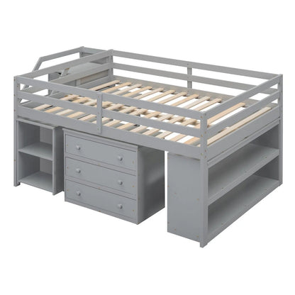 Nestfair Full Size Loft Bed with Retractable Writing Desk and 3 Drawers