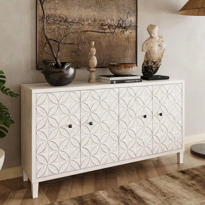 60-in Modern Wash White 4 Door Wooden Sideboard Buffet Server Accent Storage Cabinet