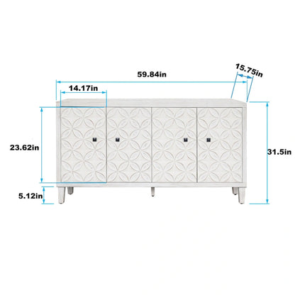 60-in Modern Wash White 4 Door Wooden Sideboard Buffet Server Accent Storage Cabinet