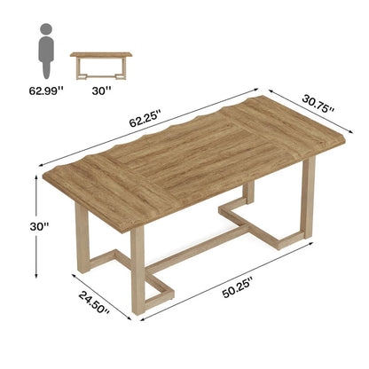 62.2-inch Wood Rectangular Computer Desk with Solid Wood Legs