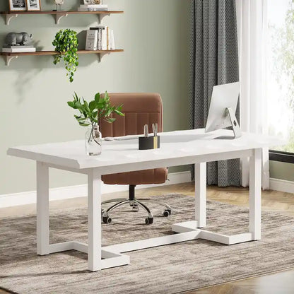 62.2-inch Wood Rectangular Computer Desk with Solid Wood Legs