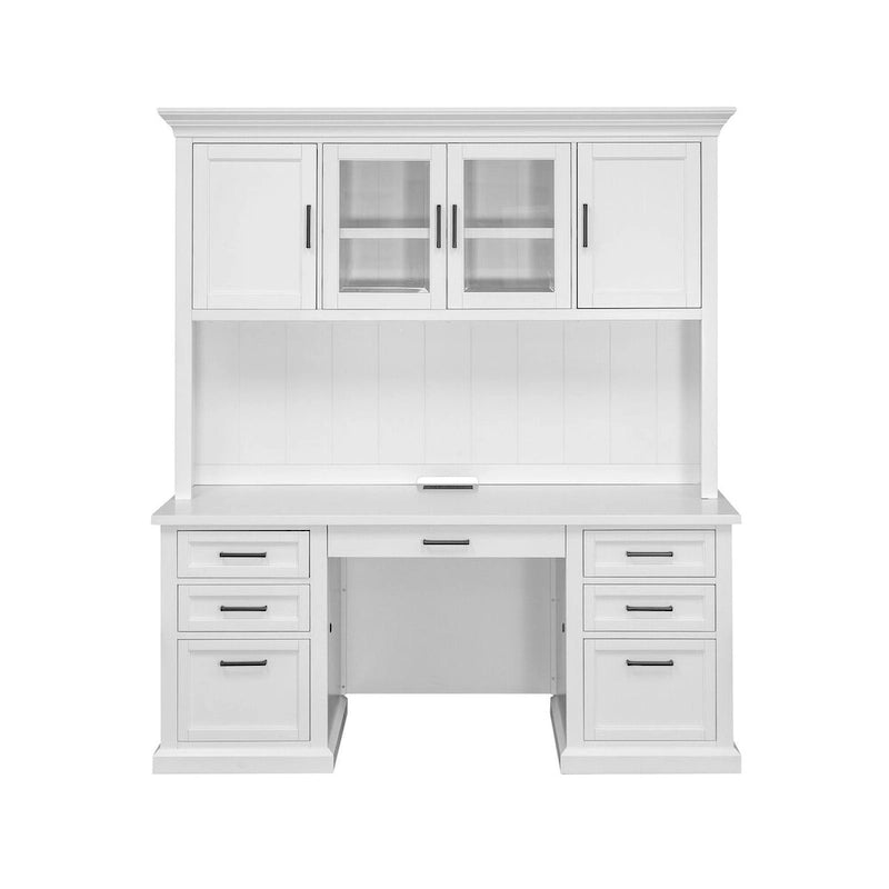 Modern Wood Hutch With Doors and Desk, Storage Hutch and Credenza, Office Storage, Fully Assembled, White