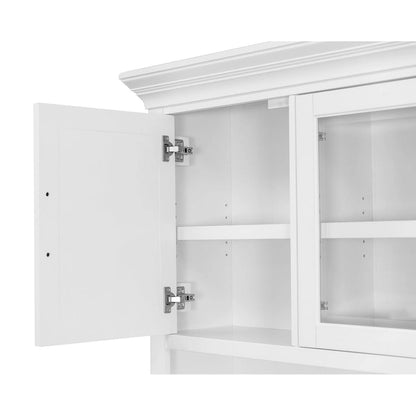 Modern Wood Hutch With Doors and Desk, Storage Hutch and Credenza, Office Storage, Fully Assembled, White