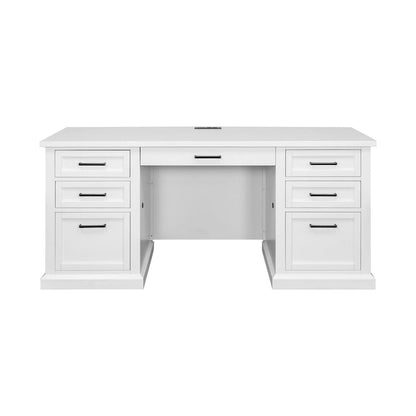 Modern Wood Hutch With Doors and Desk, Storage Hutch and Credenza, Office Storage, Fully Assembled, White