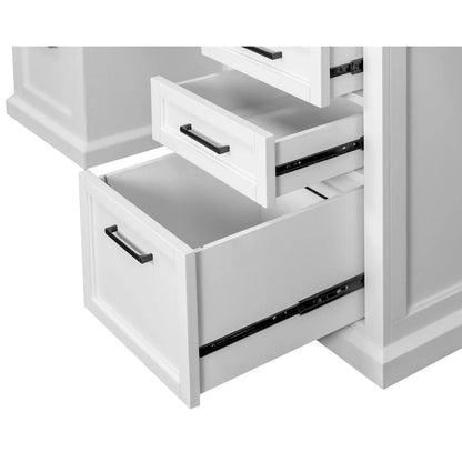 Modern Wood Hutch With Doors and Desk, Storage Hutch and Credenza, Office Storage, Fully Assembled, White