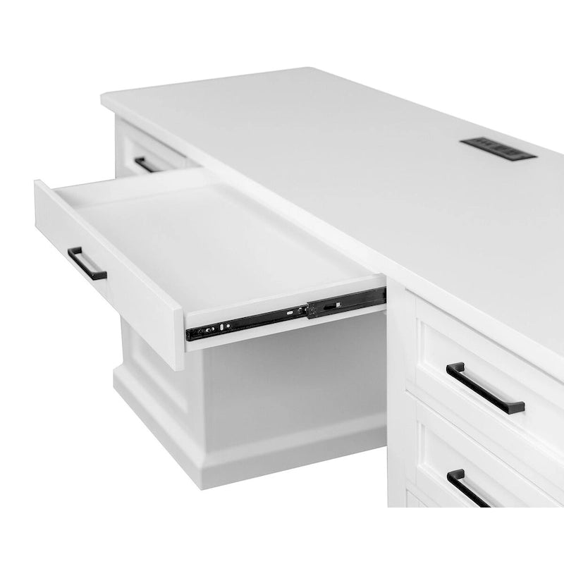 Modern Wood Hutch With Doors and Desk, Storage Hutch and Credenza, Office Storage, Fully Assembled, White