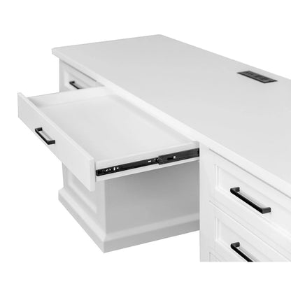 Modern Wood Hutch With Doors and Desk, Storage Hutch and Credenza, Office Storage, Fully Assembled, White