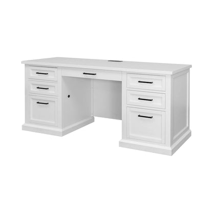 Modern Wood Hutch With Doors and Desk, Storage Hutch and Credenza, Office Storage, Fully Assembled, White