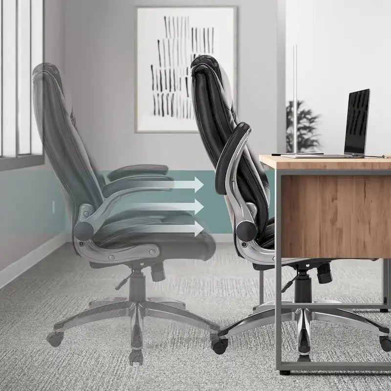 Leather Executive Office Chair- High Back Home Computer Desk Chair with Padded Flip-up Arms, Adjustable Tilt Lock