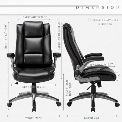 Leather Executive Office Chair- High Back Home Computer Desk Chair with Padded Flip-up Arms, Adjustable Tilt Lock