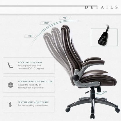 Leather Executive Office Chair- High Back Home Computer Desk Chair with Padded Flip-up Arms, Adjustable Tilt Lock