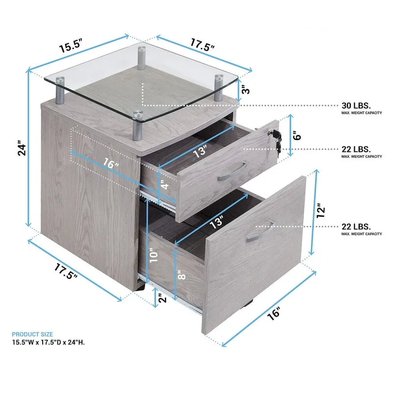 Porch & Den Capilano Glass Top Rolling File Cabinet