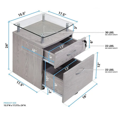 Porch & Den Capilano Glass Top Rolling File Cabinet