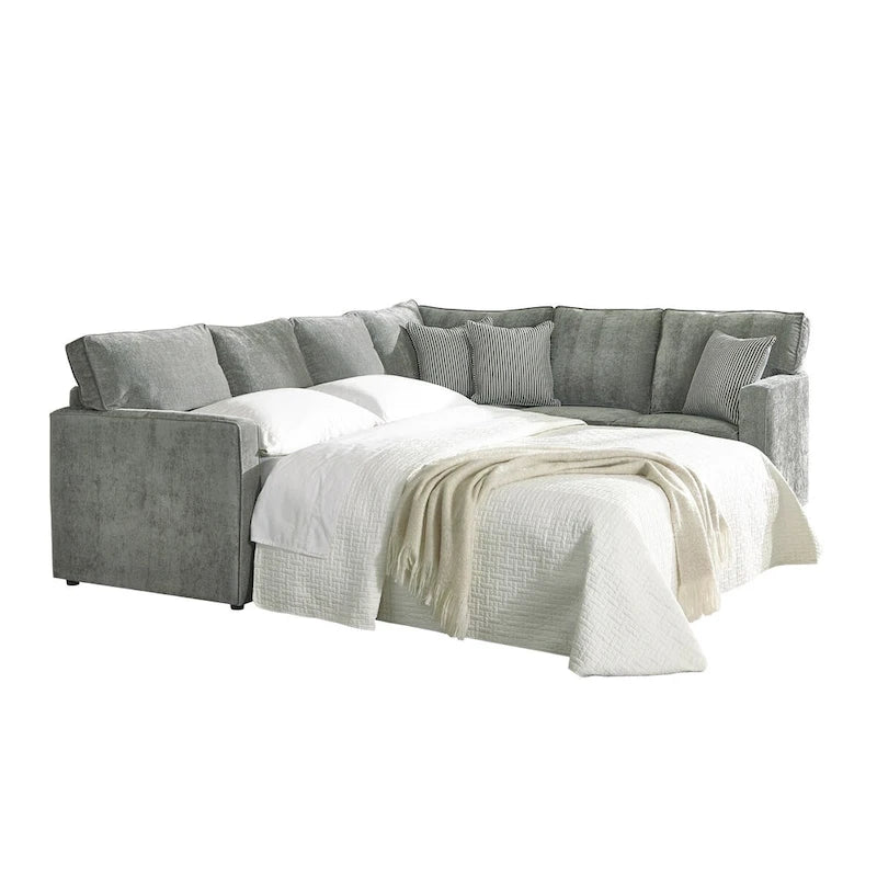 Maddox Grey Sectional Sofa Bed w/ Queen Gel Memory Foam Mattress