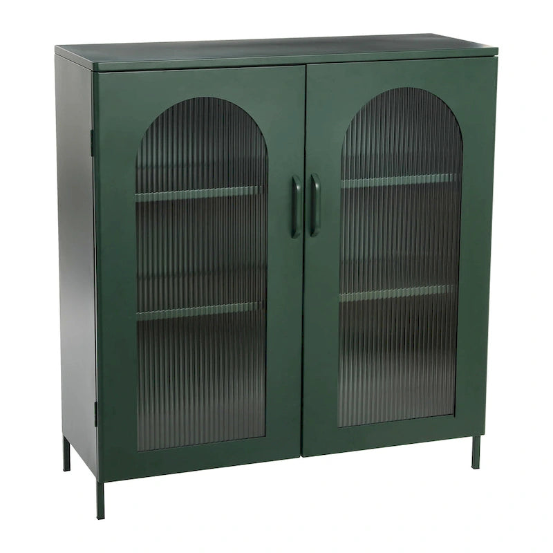Metal Cabinet with 2 Arched Glass Doors