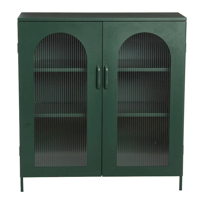 Metal Cabinet with 2 Arched Glass Doors
