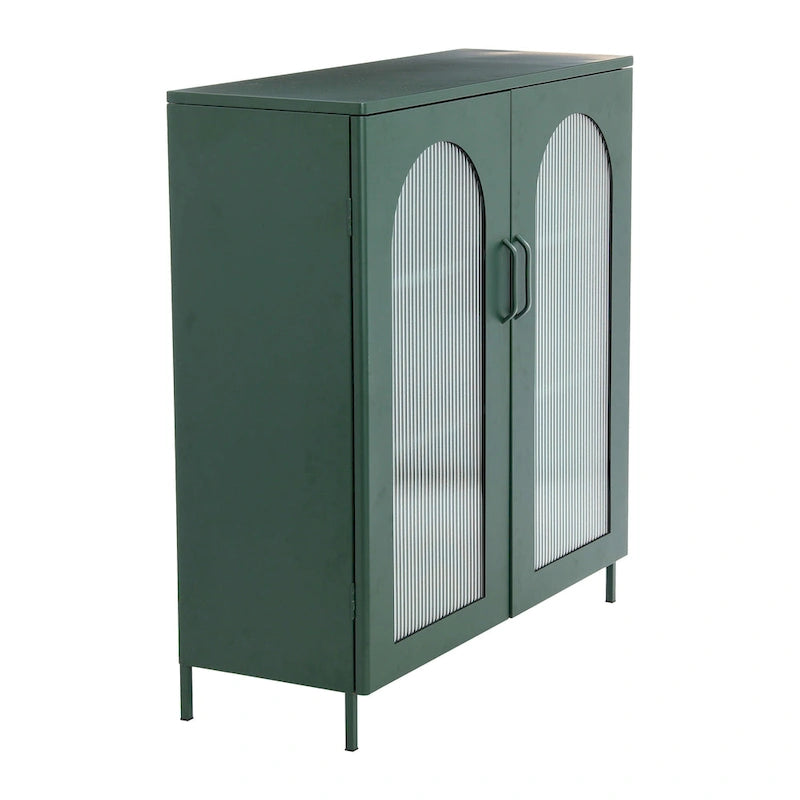 Metal Cabinet with 2 Arched Glass Doors