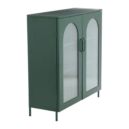 Metal Cabinet with 2 Arched Glass Doors