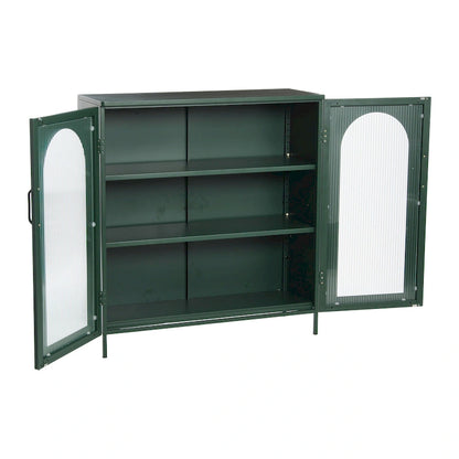 Metal Cabinet with 2 Arched Glass Doors