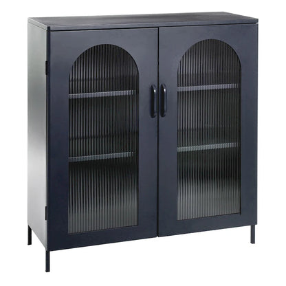 Metal Cabinet with 2 Arched Glass Doors