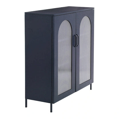 Metal Cabinet with 2 Arched Glass Doors
