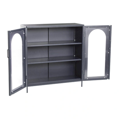 Metal Cabinet with 2 Arched Glass Doors
