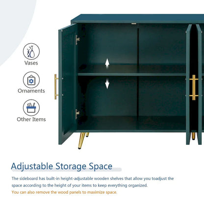 Wood TV Stand with Storage Cabinet & Adjustable Shelves, Media TV Console for Living Room Bedroom(Navy Blue)