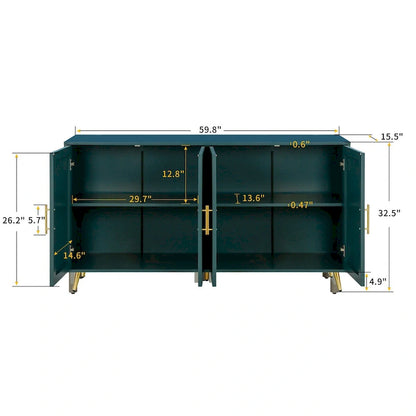 Wood TV Stand with Storage Cabinet & Adjustable Shelves, Media TV Console for Living Room Bedroom(Navy Blue)