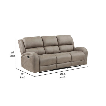 Patsy 85 Inch Manual Double Recliner Sofa, Brown Tufted Back Microfiber
