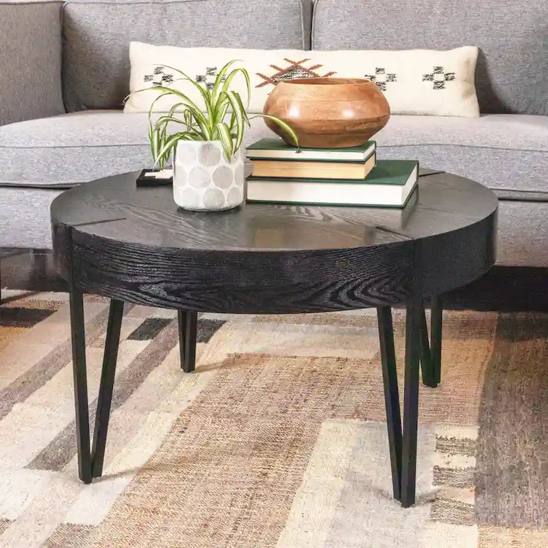 Wood Side Coffee Table with Metal Hairpin Legs