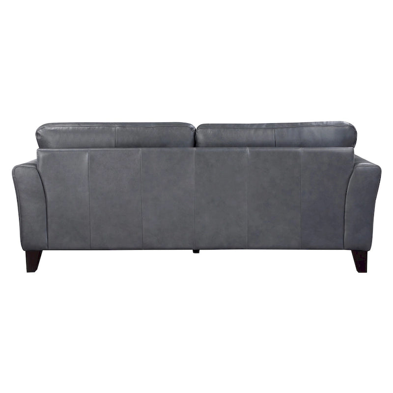 Lisa 88 Inch Sofa, Gray Top Grain and Split Leather, Brown Solid Wood