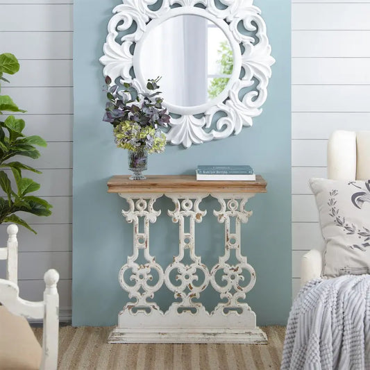 Classic Vintage White Washed Console Table