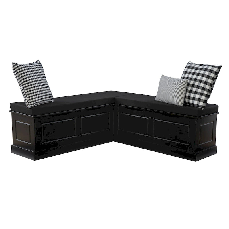 Josie Black Backless Wooden Nook with Cushion Set