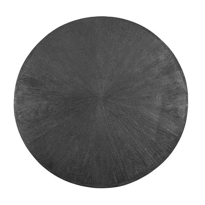 Raj 39 Inch Round Coffee Table, Cross Legs Design, Black Acacia Wood, Iron