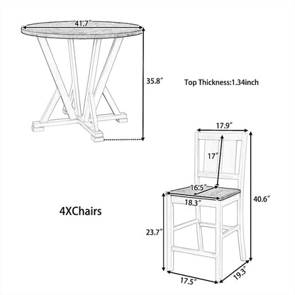 Rustic Farmhouse 5-Piece Counter Height Dining Table Set