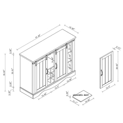 Rustic 47-inch Bar Cabinet with Sliding Barn Door