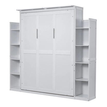 Nestfair Queen Size Murphy Bed Wall Bed with Shelves and LED Lights