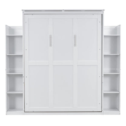 Nestfair Queen Size Murphy Bed Wall Bed with Shelves and LED Lights