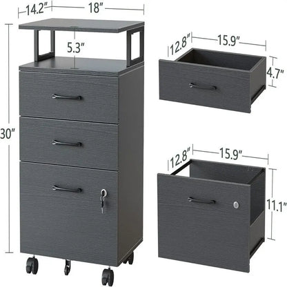 3-Drawer Rolling Filing Cabinet - 6.3D x 30.12W x 21.65H