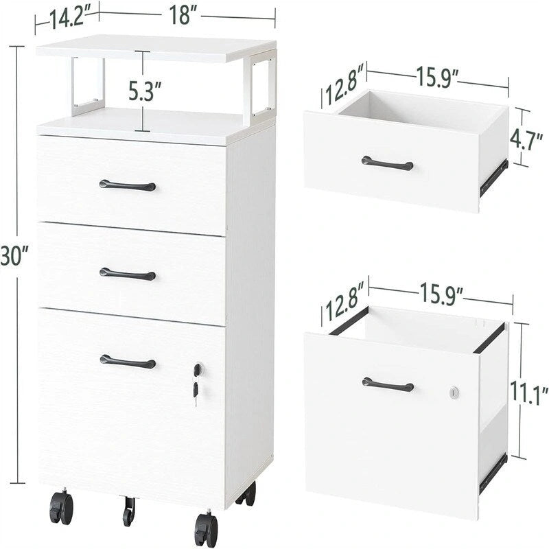 3-Drawer Rolling Filing Cabinet - 6.3D x 30.12W x 21.65H