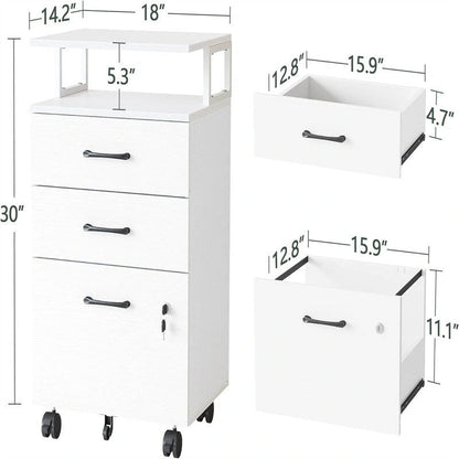 3-Drawer Rolling Filing Cabinet - 6.3D x 30.12W x 21.65H