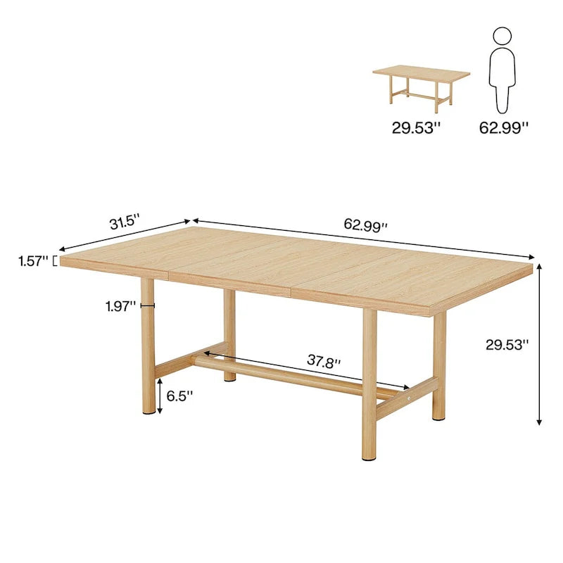 Rectangular Conference Table, 63 Inches Conference Room Table for 6 People, Modern Meeting Table