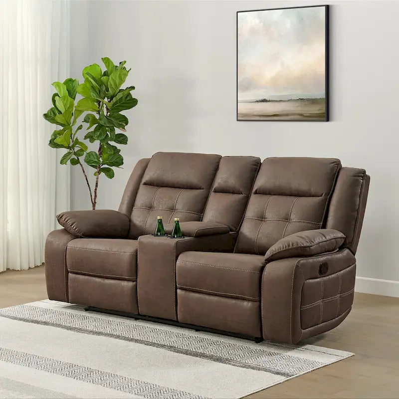 Roundhill Furniture Lesley 2-Piece Living Room Reclining Set, Brown